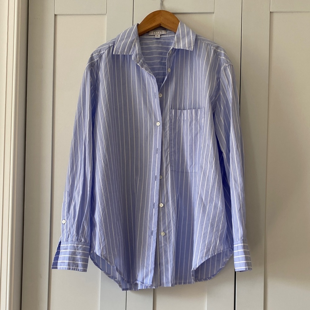 AYR The Deep End Light Blue and White Vertical Stripe Cotton Button-Down Shirt